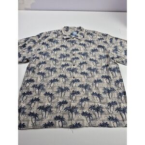 AFTCO Bluewater Shirt Mens 3XL Beige Palm Tree Hawaiian Aloha Fishing USA